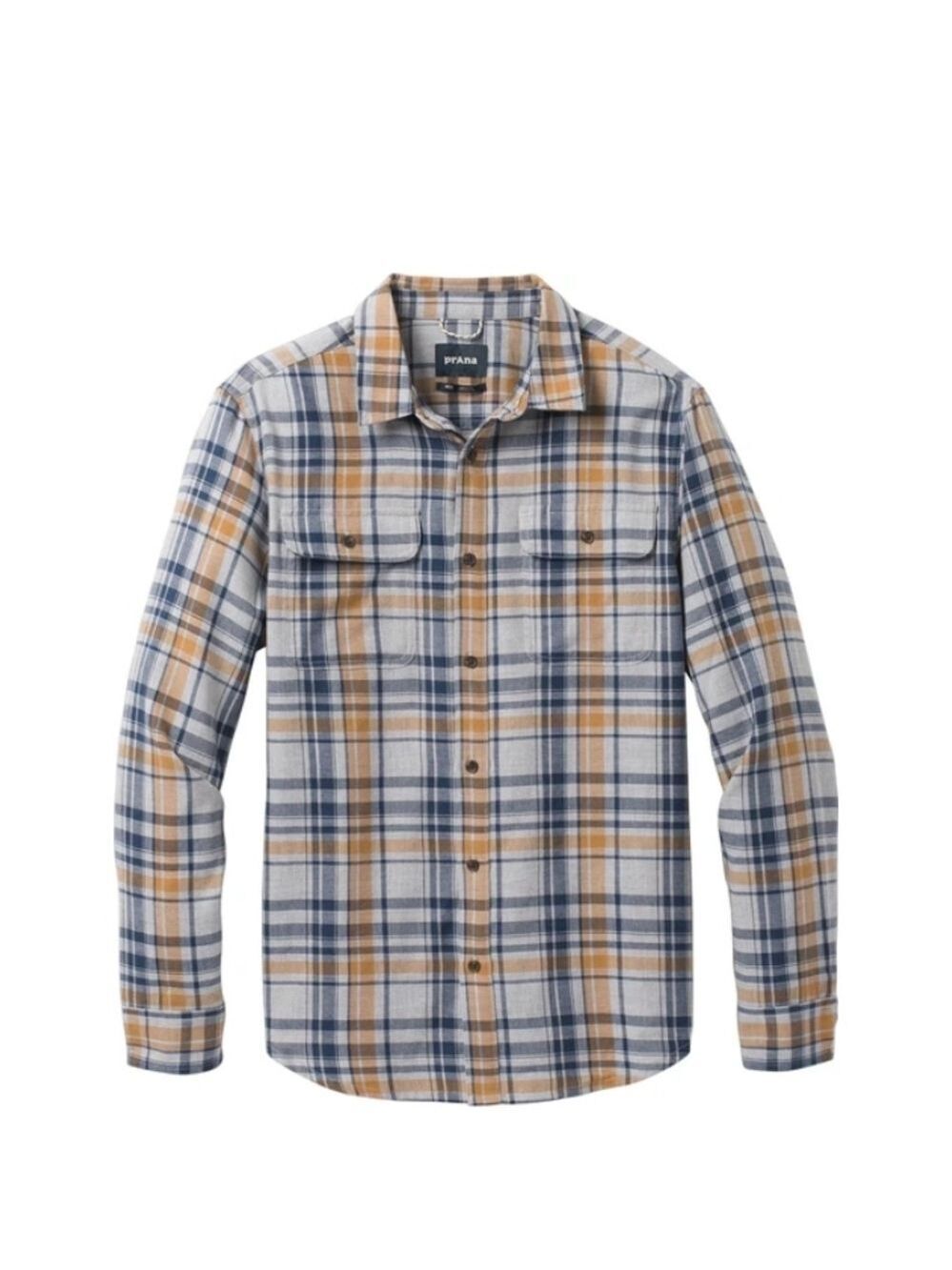 prAna Men's Edgewater Long Sleeve Shirt In Gray/Blue/Tan Sz XL